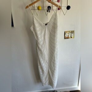 XL Lulus White Beaded Beautiful V Neck Spaghetti Strap Dress